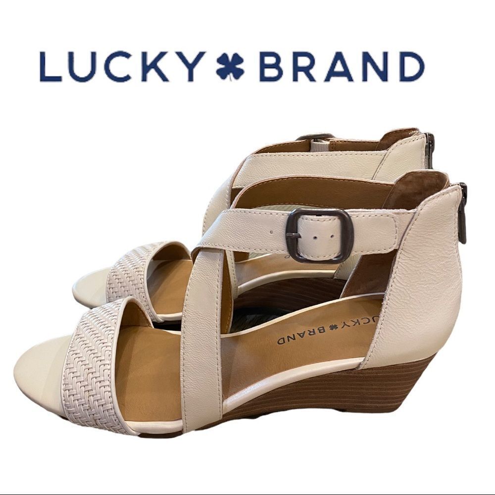 NEW Lucky Brand Women's Jenley Milk Ankle Strap Wedge Sandals 8.5 9.5
